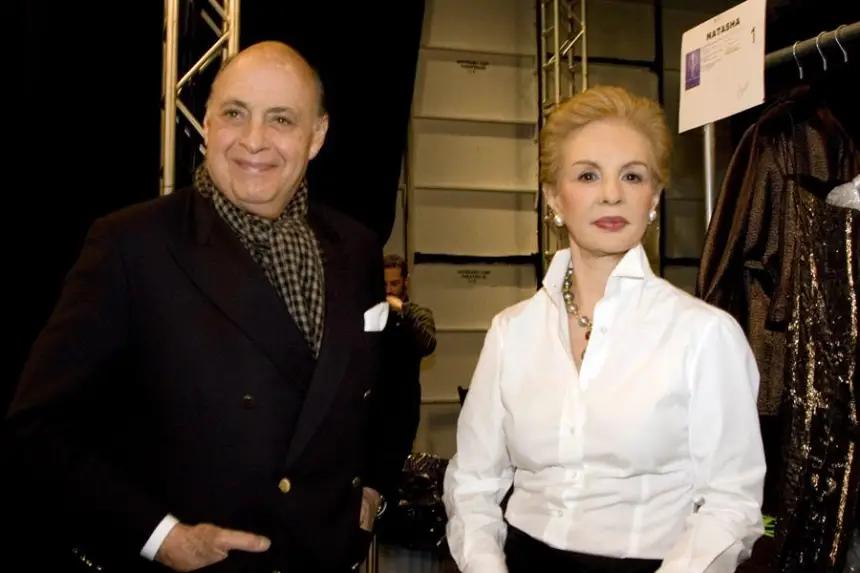 Carolina Herrera (d) y su esposo Reinaldo Herrera (i) el 16 de febrero de 2009, en el marco de la Semana de la Moda que se lleva a cabo en Nueva York (EE. UU.). EFE/Miguel Rajmil