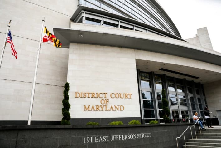 El edificio de la Corte de Distrito de Maryland en Rockville, Maryland, el 13 de septiembre de 2019. (Charlotte Cuthbertson/The Epoch Times)