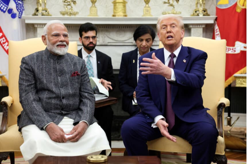 El presidente Donald Trump se reúne con el primer ministro indio Narendra Modi en la Casa Blanca, en Washington, el 13 de febrero de 2025. (Kevin Lamarque/Reuters).