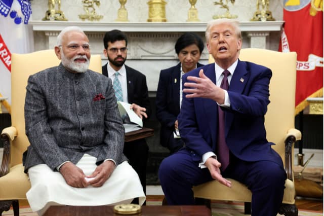 El presidente Donald Trump se reúne con el primer ministro indio Narendra Modi en la Casa Blanca, en Washington, el 13 de febrero de 2025. (Kevin Lamarque/Reuters).