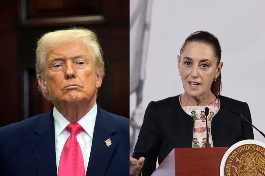 El presidente de EE.UU., Donald Trump. EFE/EPA/YURI GRIPAS / POOL (Izquierda)/ a presidenta de México, Claudia Sheinbaum, habla durante una rueda de prensa este jueves, en el Palacio Nacional de Ciudad de México, México. (EFE/ José Méndez)