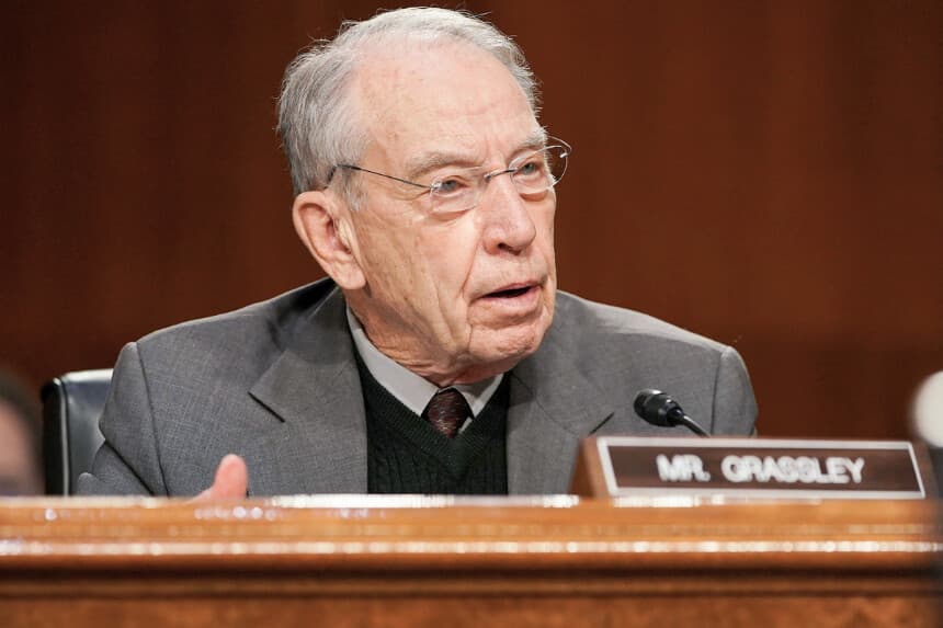 Senator Chuck Grassley (R-Iowa) questions Xavier Becerra, nominee for Secretary of Health and Human Services, about abortion during his Senate Finance Committee nomination hearing on Capitol Hill in Washington, DC, on February 24, 2021. (Photo by Greg Nash / POOL / AFP) (Photo by GREG NASH/POOL/AFP via Getty Images)