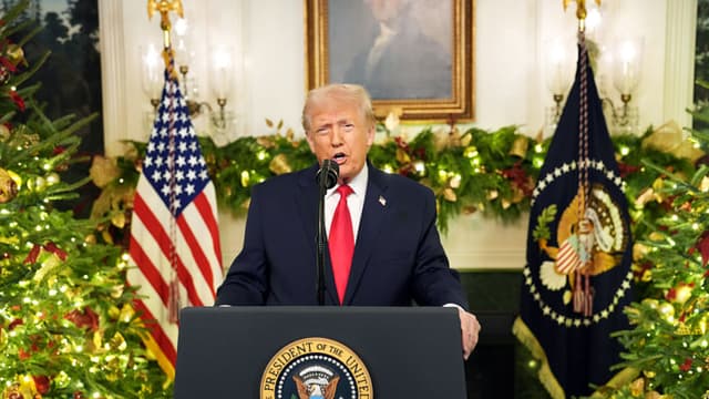 El presidente de Estados Unidos, Donald Trump, se dirige a la nación desde la Sala Diplomática de la Casa Blanca el 17 de diciembre de 2025 en Washington, D.C. (Foto de Doug Mills - Pool/Getty Images)