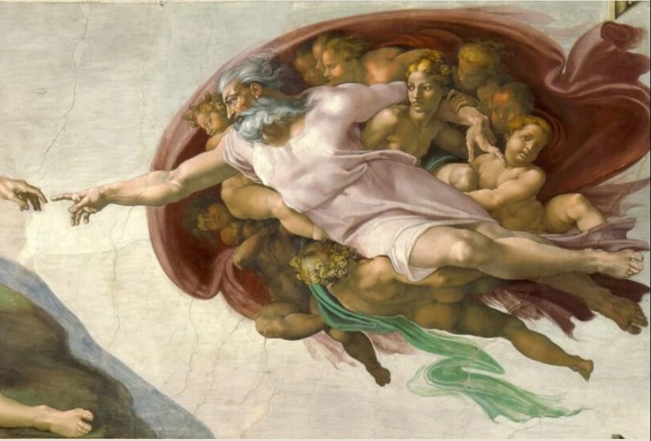 Un fragmento de "La Creación de Adán", de Miguel Ángel. Fresco, Capilla Sixtina, Vaticano, 1508-1512. (Dominio público).