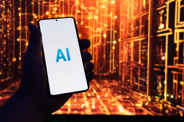 Ilustración fotográfica de la pantalla de un teléfono con el logo de IA. (Oleksii Pydsosonnii/The Epoch Times)