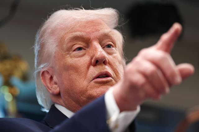 El presidente de Estados Unidos, Donald Trump, interviene durante una rueda de prensa en Washington el 6 de abril de 2026. (Anna Moneymaker/Getty Images).