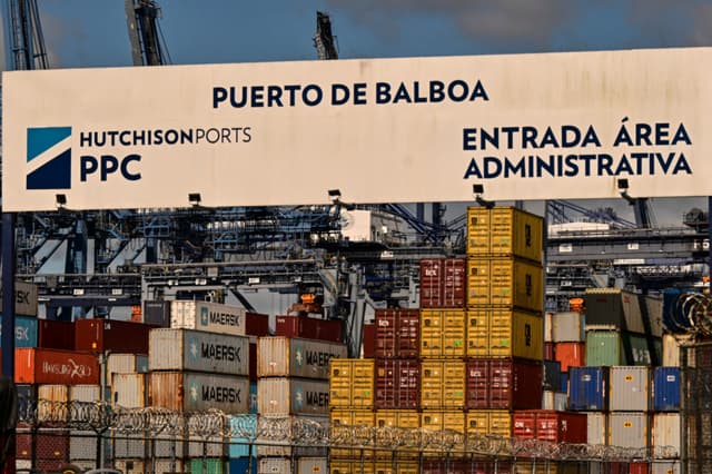 Vista de la entrada principal del puerto de Balboa en la Ciudad de Panamá, tomada el 30 de enero de 2026. (MARTIN BERNETTI / AFP via Getty Images)