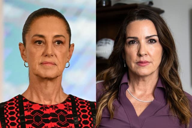 Izq. Presidenta de México Claudia Sheinbaum (Yuri CORTEZ / AFP via Getty Images) Dcha. Sara Carter, directora de la Oficina de Política Nacional para el Control de Drogas, en su oficina en Washington el 8 de junio de 2026. (Madalina Kilroy/The Epoch Times)