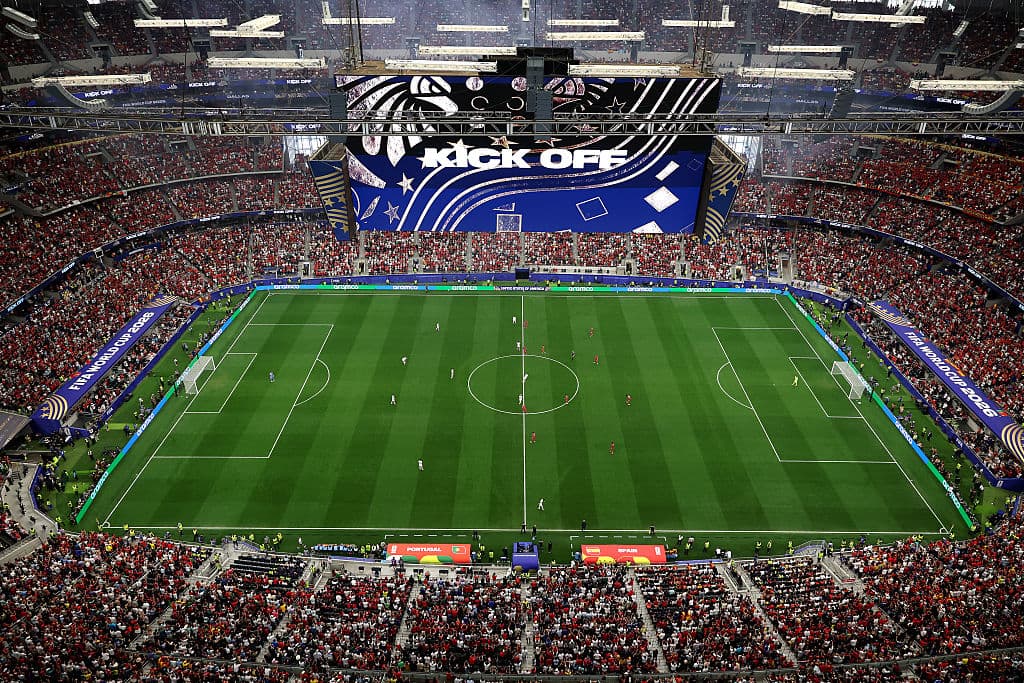 Vista general del inicio del partido de octavos de final de la Copa Mundial de la FIFA 2026 entre Portugal y España en el Estadio de Dallas, el 6 de julio de 2026 en Arlington, Texas. (Kevin C. Cox/Getty Images)