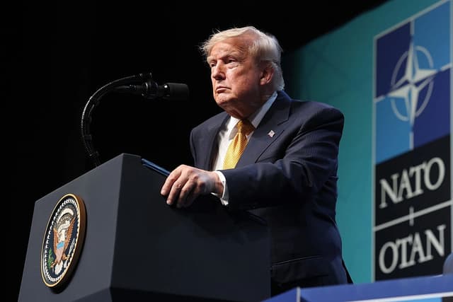 El presidente Donald Trump habla en una conferencia de prensa durante la Cumbre de Líderes de la OTAN de 2026 en el Complejo Presidencial de Beştepe, en Ankara, Turquía, el 8 de julio de 2026.(Win McNamee/Getty Images)