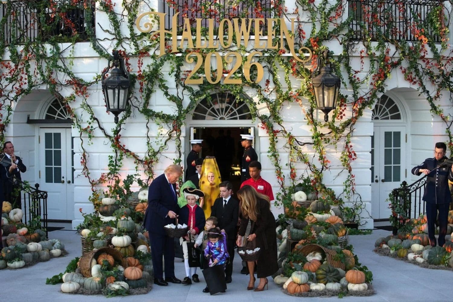 Los Trump celebran hallowen repartiendo dulces en la Casa Blanca y el sobrevuelo de Fuerza Aérea